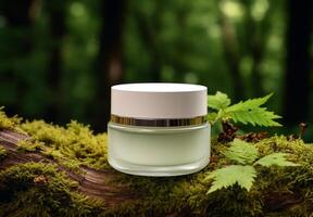 AI generated Photo luxury natural cream product behind blur natural background