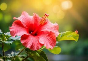 ai generado hibisco flor hermosamente floreció con natural antecedentes foto