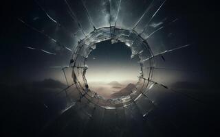 AI generated Clear glass with circular holes, broken glass, broken glass, broken glass photo