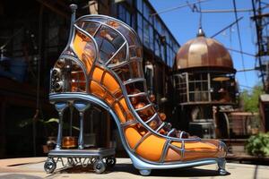 AI generated Creative high-heeled shoes on a city street. 3d illustration photo