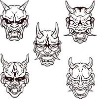 Oni Hannya Mask art Set - outlined vector