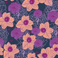 Leaves and flowers. Hand-drawn graphics. Seamless patterns for fabric and packaging design. Vector drawing of botany.