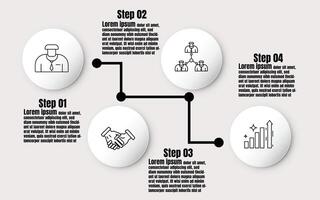 Infographic template for business information presentation. Vector circle and icon elements. Modern workflow diagrams. Report plan 4 topics