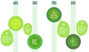 Infographic renewable energy template for energy consumption sustainable information presentation. Vector elements step eco green workflow diagrams. Report plan 4 topics