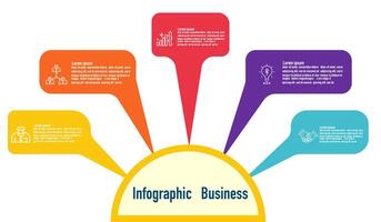 Infographic template step guide for business information presentation. Vector banner square and icons elements. Modern workflow diagrams. Report option plan 5 topics