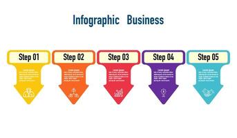 Infographic template for business information presentation. Vector  geometry and icon elements. Modern workflow diagrams. Report plan 5 topics