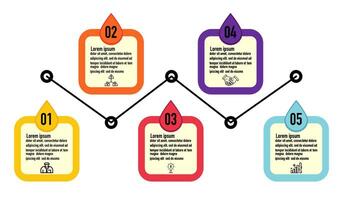 Infographic template for business information presentation. Vector  geometry and icon elements. Modern workflow diagrams. Report plan 5 topics