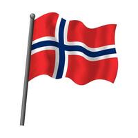 Norway flag on flagpole waving in wind. Norwegian flag with cross vector isolated object illustration