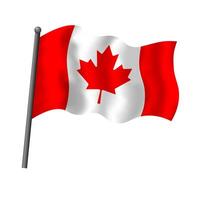 Canada flag on flagpole waving in wind. Canadiian flag with maple leaf emblem vector isolated object illustration