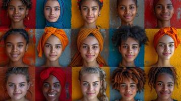 AI generated A collage of many different people. People of different nationalities and races photo