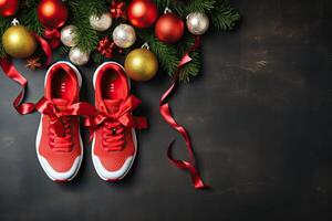 AI generated New years running shoe. Healthy lifestyle, new year challenge, fitness trainer sneakers with photo