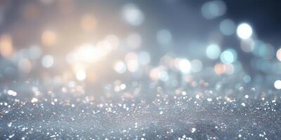 AI generated Abstract silver gold background with bokeh effect and shining defocused glitters. Festive texture photo