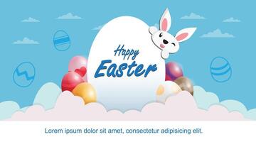 happy easter greetings with cloudy easter egg vector