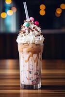 AI generated Gourmet dark chocolate milkshake with marshmallow photo