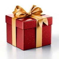AI generated red gift box on white background photo