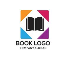 Educational logo design with book and leaf icon. Logo design with green lines and white background vector