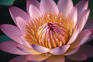 AI generated Beautiful pink waterlily or lotus flower. A close up. Floral background photo