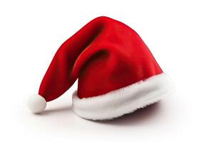 AI generated A Festive red Santa hat with a white pompom, Christmas, Holidays, isolated, white background photo