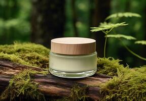 AI generated Photo luxury natural cream product behind blur natural background