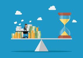 Business woman with money and hourglass on scales vector