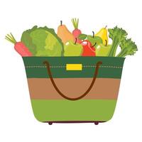 un textil bolso con frutas y vegetales. manzanas, peras, repollo, apio en un grande compras bolsa. vector ilustrado clipart.