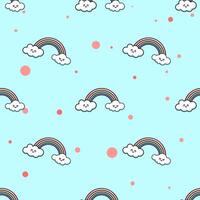 Seamless cartoon pattern of clouds and rainbows vector