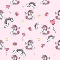 Cute cartoon unicorn, decorative element on pastel background. style for kids Baby Fabric Designs, Wallpaper, Gift Wrapping Paper vector