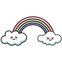 Cartoon clouds and rainbow, vector illustration on white background.