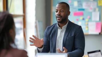 AI generated a startup founder conducting a workshop on goal setting and vision alignment photo
