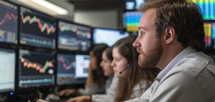 AI generated Mentor Teaching Aspiring Investors Stock Market Simulation with Computers photo