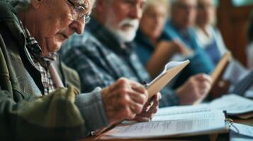 AI generated Elderly people participating in a financial workshop at a community center photo