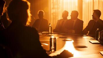 AI generated Negotiators in a High-Stakes Discussion with Light and Shadow on the Table photo