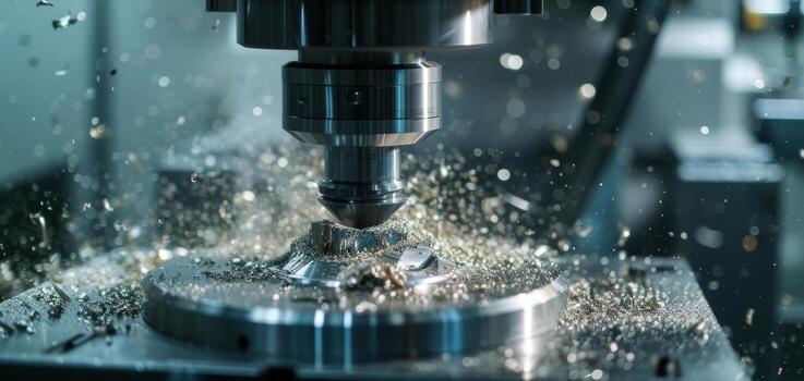 AI generated CNC Milling Machine Creating Intricate Metal Patterns with Shavings photo