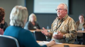 AI generated Retirement planning expert giving a presentation to a group of senior citizens photo