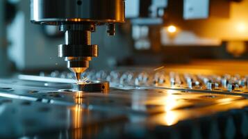 AI generated CNC Machining Center Operating with Precision Tools and Metal Workpieces photo