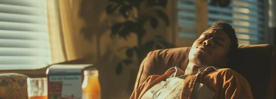 AI generated Stomach pain attack with digestive crackers and soda on the side photo