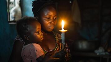 AI generated A mother love and anguish for her malaria-stricken child in a candlelit home photo