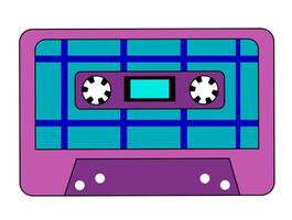 Retro vintage audio music cassette with magnetic tape. Purple and blue color. Abstract design in 90s, 80s, 70s style. Vector flat illustration.