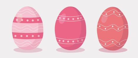 Easter eggs set. Happy Easter. Hand drawn. Pink Eggs with abstract stripes and dots. Vector illustration.