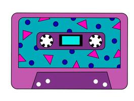 Retro vintage audio music cassette with magnetic tape. Abstract design in 90s, 80s, 70s style. Vector flat illustration.