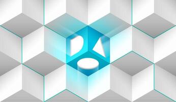 DAO vector illustration. Concept of Decentralized Autonomous Organisation, smart contract, cryptocurrency, blockchain technology for infographics. Abstract volumetric geometric background, wallpaper