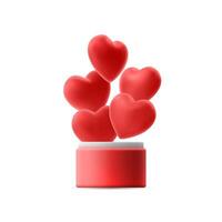 Red volumetric hearts fly out of open box on white isolated background, vector realistic 3d illustration for Valentine Day greeting card, invitation card, declaration of love