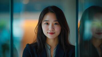 AI generated A female professional looking at her two possible selves in a mirror photo