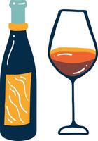 isolate a glass of wine and a bottle of wine flat style on background vector