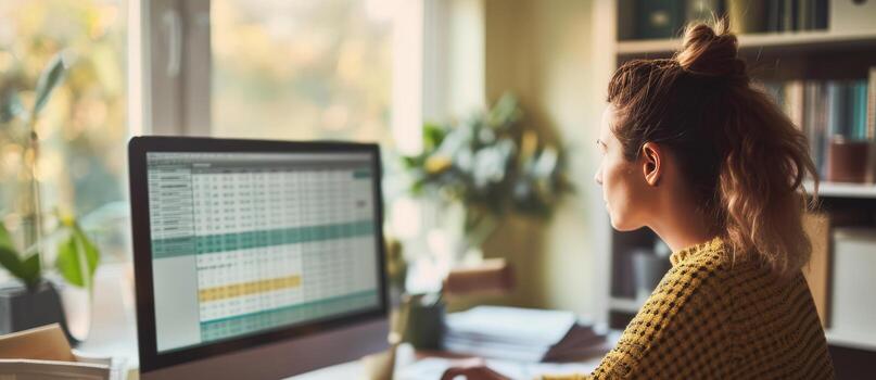 AI generated Single Parent Budgeting for Expenses and Savings with Computer and Documents photo