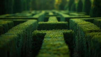 AI generated A labyrinth of hedges with intricate routes and angles challenging the viewer spatial awareness photo