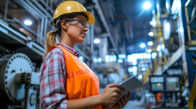 AI generated Production Facility with Industrial Engineer and Workers Implementing Lean Manufacturing photo