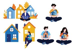 people searching real estate collection flat style on background vector