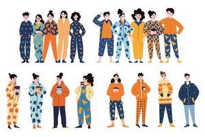 people wearing pajamas collection flat style on background vector