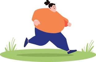 fat woman running flat style isolate on background vector